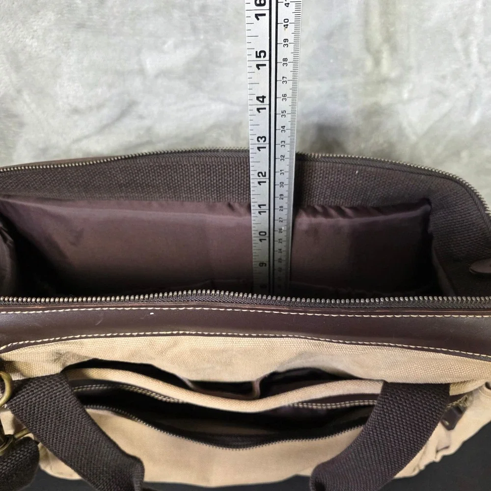 H.S. Trask Canvas Leather Laptop Briefcase Messenger Bag‎ Mens Tan GOOD Travel